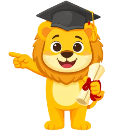 Leo the lion mascot in a graduation cap