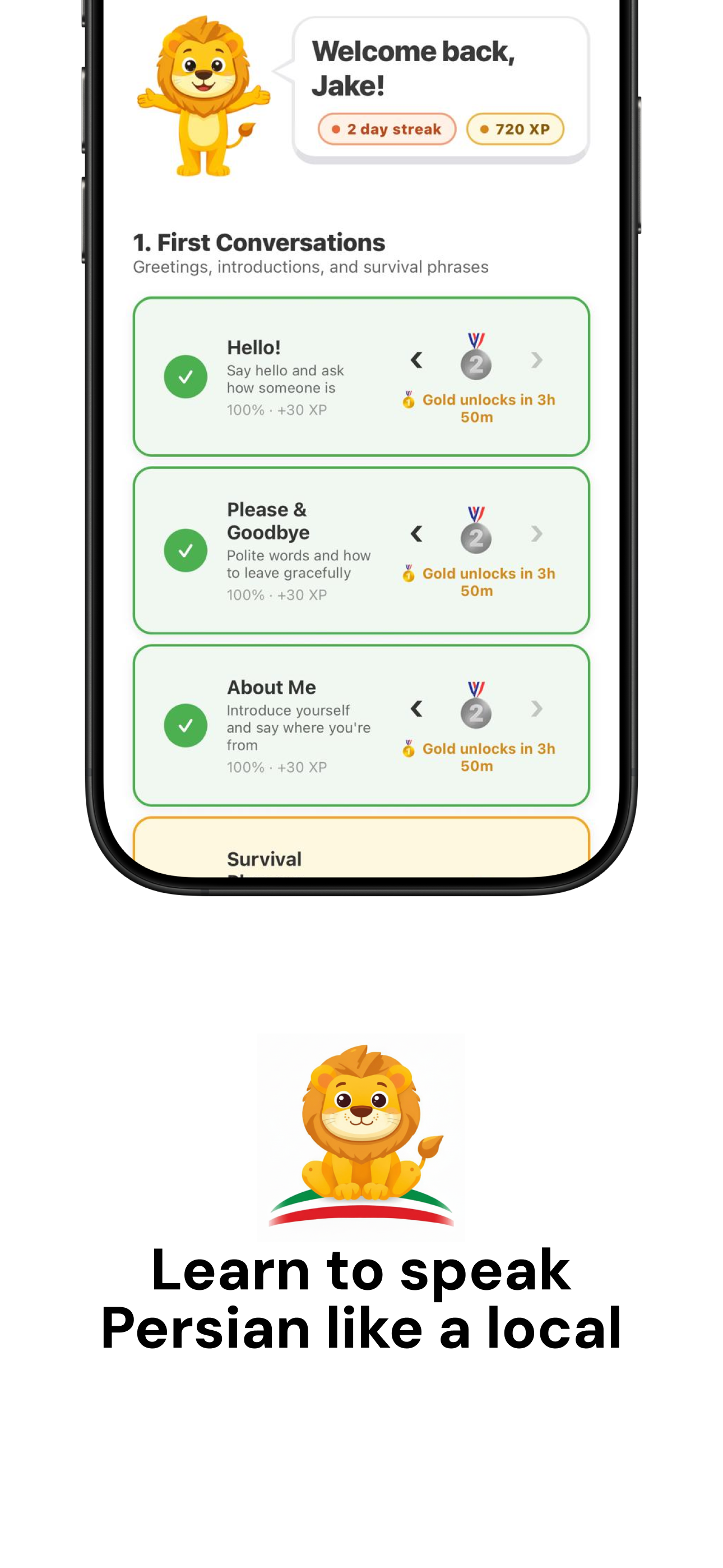 Learn Persian like a local — welcome screen