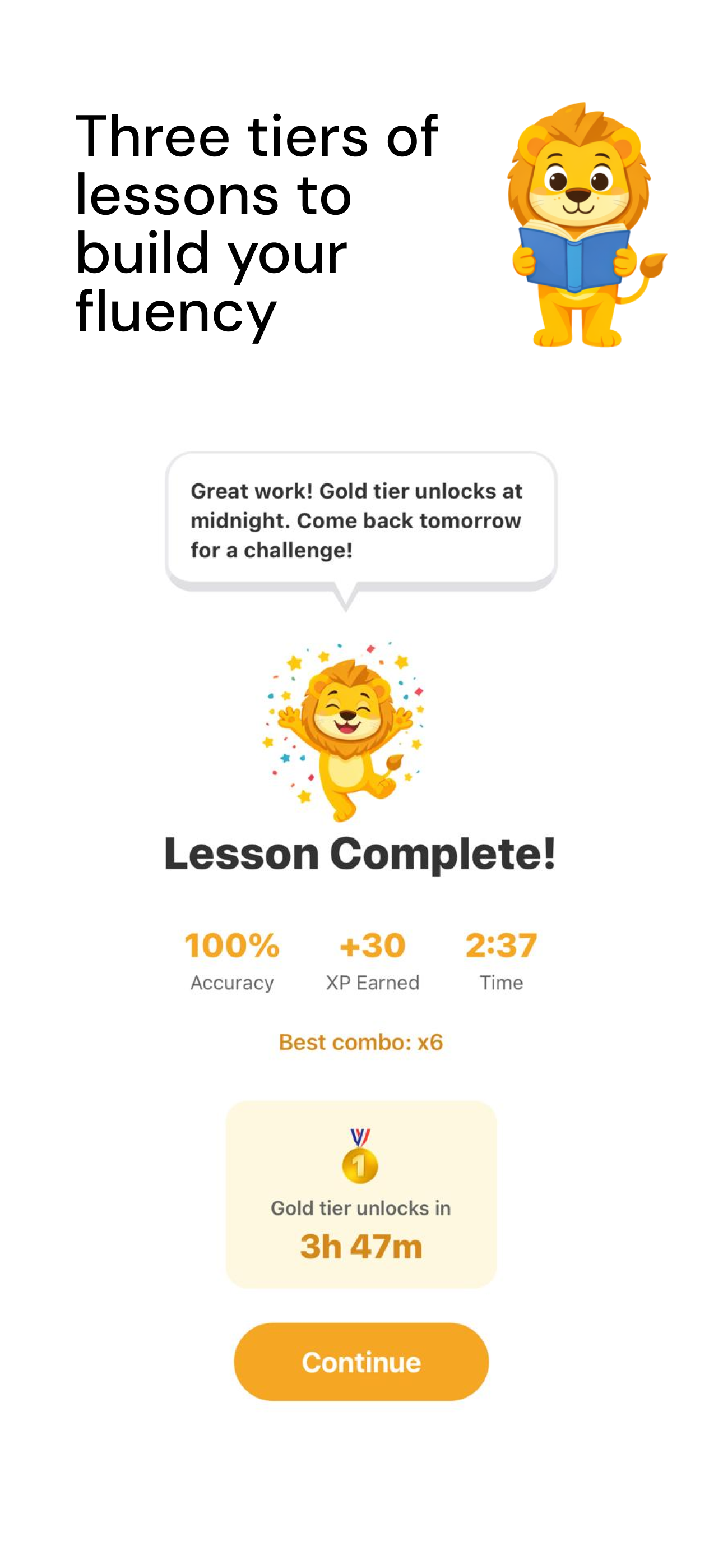 Three difficulty tiers of lessons